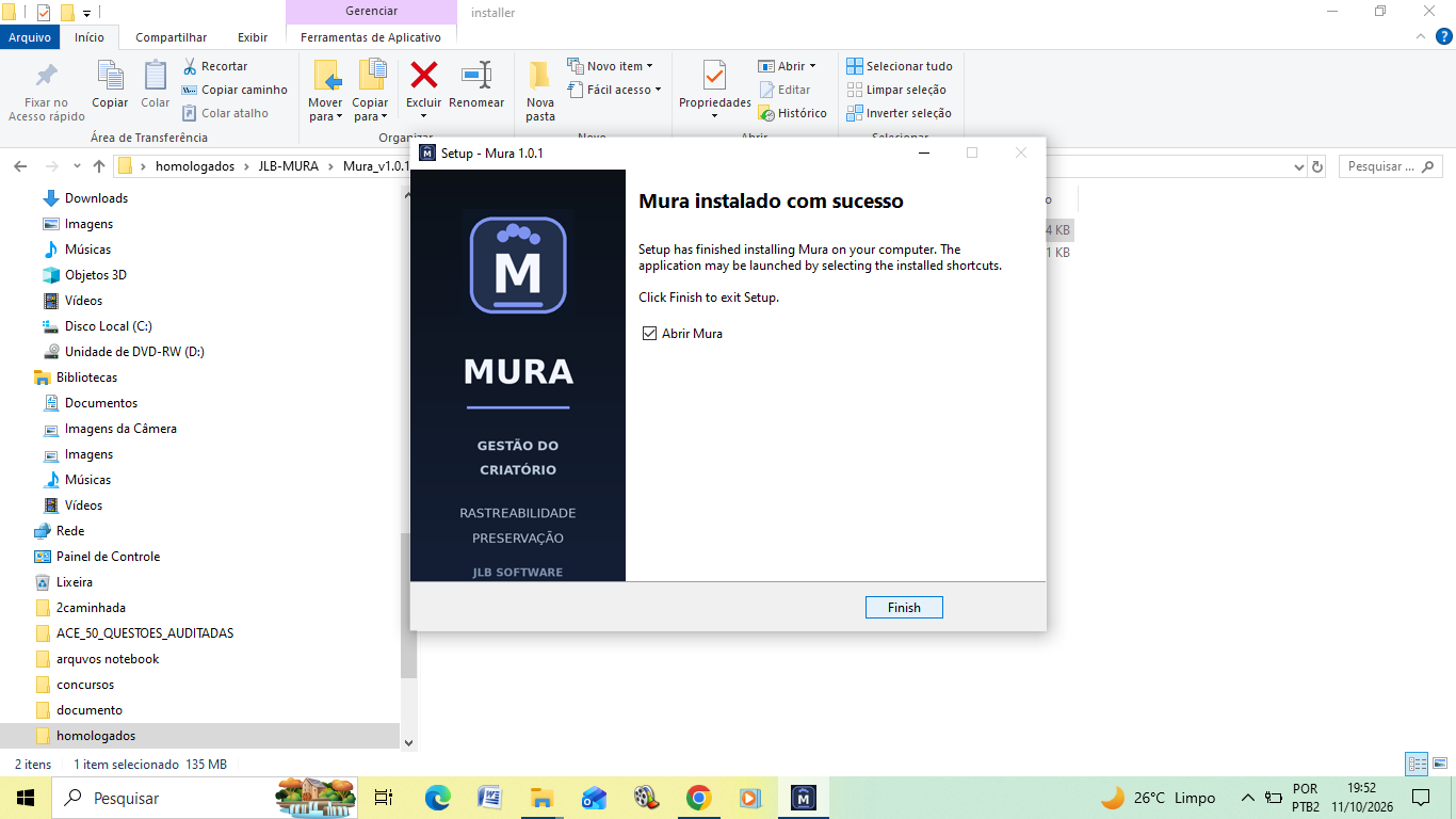 Instalador do Mura concluído com sucesso